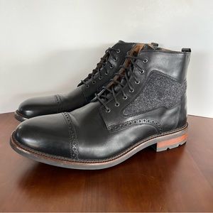 Johnston & Murphy Fullerton Black Leather Boots Fullerton Cap Toe Zip Wool Sz 13